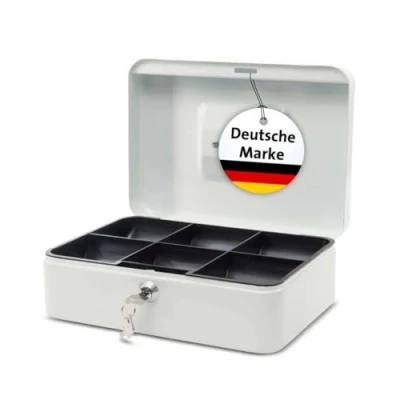 Abbildung von MAUL Geldkassette 3 aus Stahl abschließbar Münzgeld Einsatz herausnehmbar 25 x 19 9 cm Kasse mit 2 Schlüsseln geeignet als Spardose kleiner Safe, Tresor, Trinkgeldkasse Weiß
