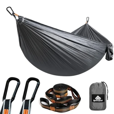 Abbildung von NATUREFUN Ultraleichte Hängematte für Reisen, Camping 300 kg Tragfähigkeit, (275 x 140 cm) Fallschirmnylon 2 hochwertige Karabiner, Nylongurte Garten im Innen und Außenbereich