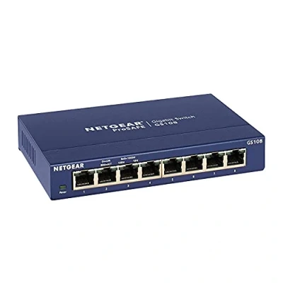 Abbildung von NETGEAR GS108GE LAN Switch 8 Port Netzwerk (Plug and Play Gigabit Splitter, Verteiler, Ethernet Hub, lüfterloses Metallgehäuse, ProSAFE Lifetime Garantie), Blau