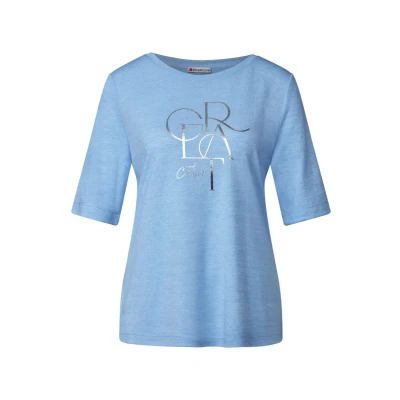 Abbildung von Street One Damen A322706 T Shirt mit Folien Wording, Serenity Blue, 40