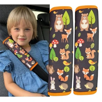Abbildung von HECKBO 2x Kinder Auto Gurtpolster Gurtschutz mit Waldtiere Motiv Mädchen Sicherheitsgurt Polster für und Babys Ideal jeden Gurt Autositzerhöhungen Fahrradanhänger Fahrrad