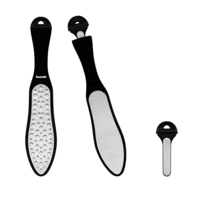 Abbildung von Auxmir Hornhautentferner Hornhautfeile Upgrade, 3 in 1 Grobe Feine Mini Hornhauthobel für Fußpflege, Doppelseitig Edelstahl Fußfeile Hornhautraspel, Professionelle Pediküre zum Hornhaut Entfernen