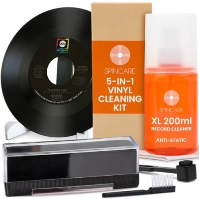 Abbildung von 5 in 1 Vinyl Schallplatten LP Reinigungsset von SPINCARE Mit Antistatischer Schallplattenbürste/Karbonfaser Nadelbürste/Schallplatten Reinigung Lösung/Ständer zum Trocknen