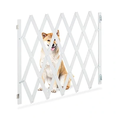 Abbildung von Relaxdays Hundeabsperrgitter ausziehbar bis 140 cm, 87 99 hoch, Bambus, Hunde Schutzgitter für Treppe &amp; Tür, weiß, XL