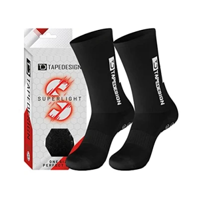 Abbildung von TAPEDESIGN &quot;Superlight&quot; 1 Paar Rutschfeste, ultraleichte Fußballsocken Schwarz mit gummierten Noppen (Unisex) Sport Socken Grip für Damen &amp; Herren Anti Rutsch Fussball atmungsaktiv
