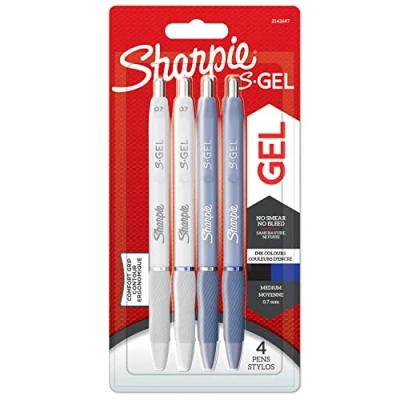 Abbildung von Sharpie S Gel Gelstifte mittlere Spitze (0,7 mm) Schäfte in Eisblau und Perlweiß schwarze blaue Tinte 4 Stück