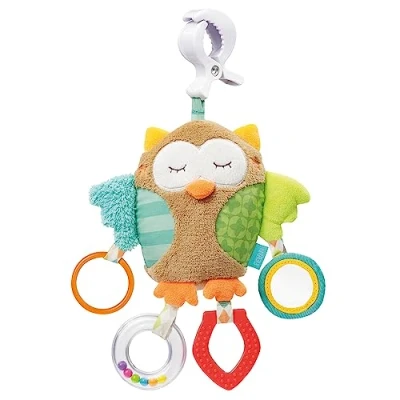 Abbildung von Fehn Activity Spieltier Eule Baby Motorikspielzeug für Kinderwagen, Kinderbett und Babyschale zum Beißen, Greifen Geräusche erzeugen Beißring Spielzeug Babys Kinder ab 0+ Monaten