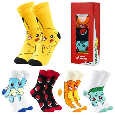 Abbildung von Pokemon Jungen Socken 5 Pack Pikachu Knöchel Kinder Dehnbar Atmungsaktiv Crew für Mädchen und Jugendliche Geschenke (3.5 6.5, Mehrfarbig)