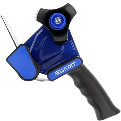 Abbildung von Westcott Paketbandabroller Paketklebeband Abroller für Paketband 50 mm x 66 m (Kern Ø 76 mm) Klebebandabroller mit ergonomischem Griff E 730402 00