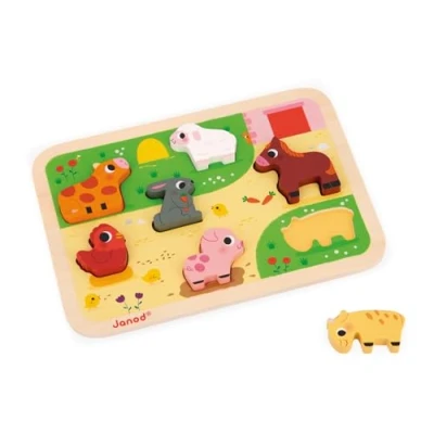 Abbildung von Janod Chunky Puzzle Auf dem Bauernhof FSC Holz 7 Teile Fördert Feinmotorik, Konzentration und Fantasie Ab 18 Monaten, J07121