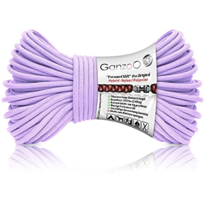Abbildung von Ganzoo Paracord 550 Seil / 4mm Nylon/Polyester/Typ Hybrid/Armband Hunde Leine/Hunde Halsband 250Kg. Bruchlast/Outdoor Rope/Camping Schnur/Allzweckseil 30 Meter/Flieder Lila