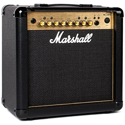 Abbildung von Marshall MG15GFX Gitarren Combo Verstärker mit integriertem FX, Übungsverstärker, geeignet für E Gitarre Schwarz und Gold