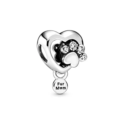 Abbildung von PANDORA Funkelndes Hundepfotenabdruck &amp; Herz Charm, Silber, 1,7cm, 798873C01