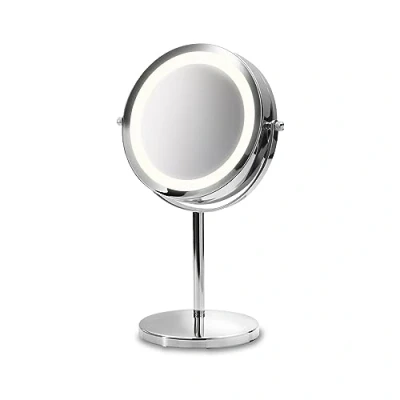 Abbildung von medisana cm 840 Kosmetikspiegel mit LED Beleuchtung, Schminkspiegel 5 facher Vergrößerung, Tischspiegel, Doppelseitig, 360 schwenkbar, Silber, 31,5 x 20,5