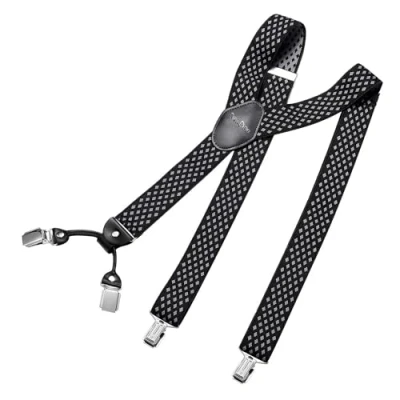 Abbildung von DonDon Hosenträger Herren breit 3,5 cm mit 4 Clips extra stark in Y Form elastisch und längenverstellbar, Rauten Schwarz Grau