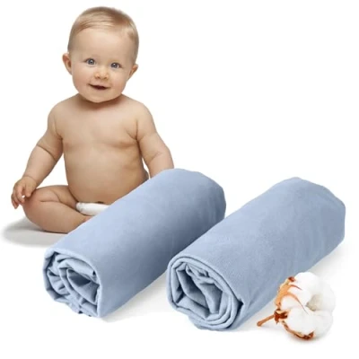 Abbildung von Dreamzie 2er Set Spannbettlaken 40x80 cm Oeko Tex Zertifiziert, 100% Baumwolle, atmungsaktives Spannbetttuch Jersey Baby, 150 g/m² Hellblau