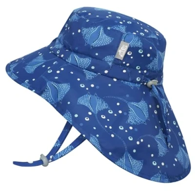 Abbildung von Jan &amp; Jul Jungen Schnell trocknender Sonnenhut mit Nackenschutz für Schwimmen, Strandhut Kleinkinder und Kinder (L: 2 5 Jahre, Manta Ray)