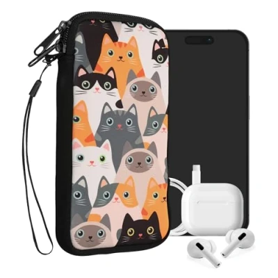Abbildung von kwmobile Handytasche für Smartphones XL 6,7/6,8&quot; Neopren Handy Tasche Hülle Cover Case Schutzhülle Katzen Orange Schwarz Weiß 17,2 x 8,4 cm Innenmaße