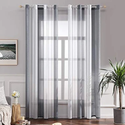 Abbildung von MIULEE Gardinen Gestreift Transparent mit Ösen, Voile Vorhänge Wohnzimmer Modern 2er Set, Vorhang Schlafzimmer Grau Weiss Muster, Halbtransparent Streifen 140X225 cm