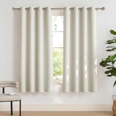 Abbildung von PONY DANCE Vorhang Kälteschutz &amp; Wärmeisolierend Ösenvorhang Blickdicht 2er Set H 175 x B 140 cm Verdunklungsgardine Beige Wohnzimmer Gardinen mit Ösen Thermal Curtains for Winter, Hellbeige