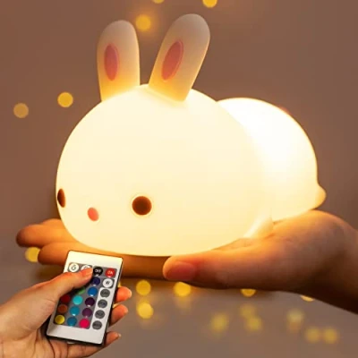 Abbildung von Nachtlicht Kinder Baby,16 Farben+Dimmbar+Fernsteuerung+USB Wiederaufladbar Kawaii Deko Nachtlampe Kinderzimmer Mädchen Hase, Zimmer Mädchen,