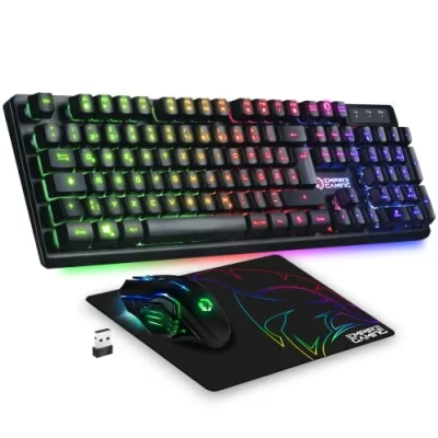 Abbildung von EMPIRE Gaming Armor RF800 Wireless Wiederaufladbare Tastatur und Maus Set QWERTZ (DE Layout) 2,4GHz RGB 4800 DPI mit Mauspad PC PS4 PS5 Xbox One/Serie Mac Schwarz