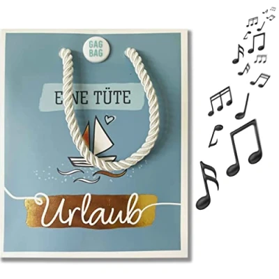 Abbildung von SOUND Geschenktüte &quot;Urlaub&quot; mit MEERESRAUSCHEN, wird beim ÖFFNEN der Tasche aktiviert, tolle Überraschung, GagBag von bentino 14 x 11 6cm