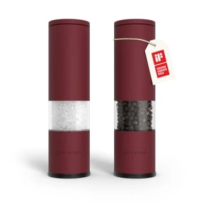 Abbildung von LARS NYSØM Salz und Pfeffer Mühle 2er Set Manuell mit einstellbarem Keramik Mahlwerk von grob bis fein I Design Gewürzmühlenset (2 Stück) (Berry Red)