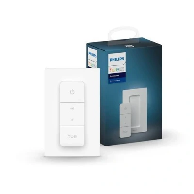 Abbildung von Philips Hue Dimmschalter für Lichtsysteme, smarter Dimmer zur Steuerung von Leuchten und Lichtszenen, kabelloser Lichtschalter ohne Installation, weiß