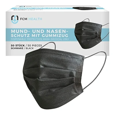Abbildung von MeaVita medizinischer Einweg Mund und Nasenschutz, schwarz im 50er Pack, Typ IIR, 3 lagig, , Maske, Gummizug