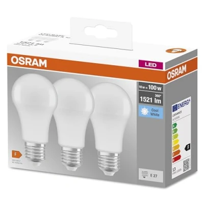 Abbildung von OSRAM LED Lamps Base Classic A, in Kolbenform mit E27 Sockel, Nicht Dimmbar, Ersetzt 100 Watt, Matt, Kaltweiß 4000 Kelvin, 3er Pack