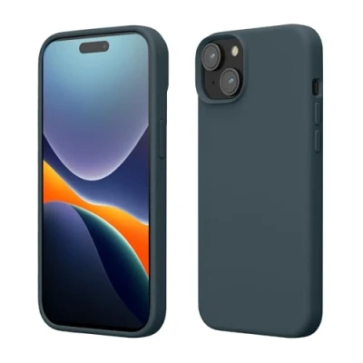 Abbildung von kwmobile Handyhülle für iPhone 15 Hülle, Case Hülle Silikon kabelloses Laden Dunkler Schiefer