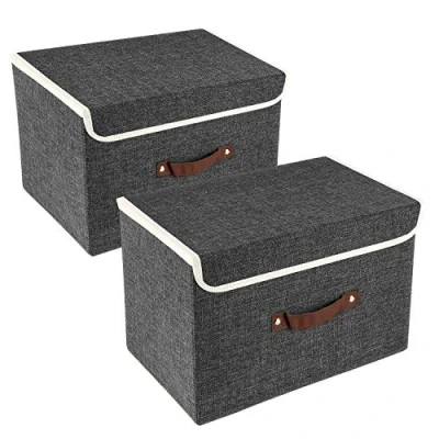 Abbildung von TYEERS Faltbare Aufbewahrungsbox mit Deckel, Stoff, Waschbare, Kisten Aufbewahrung 38x25x25 cm, 2 Stück, Schwarz