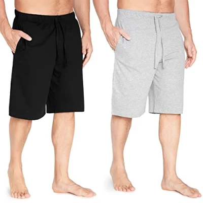 Abbildung von CityComfort Pyjama Shorts Herren, Kurze Schlafanzughose Herren mit Seitentaschen &amp; Elastischem Bund 2er Pack (Grau/Schwarz, M)
