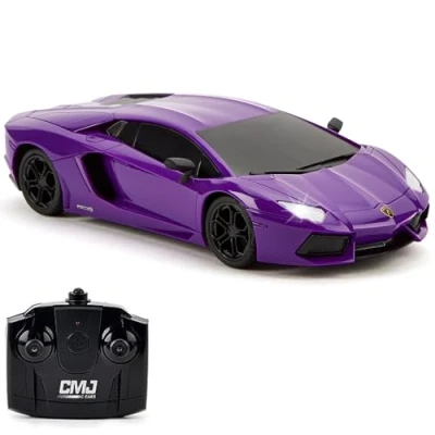 Abbildung von CMJ RC CARS Lamborghini LP700 4 ferngesteuertes Auto, offizielles Lizenzprodukt, Maßstab 1:24, Arbeitsscheinwerfer, 2,4 GHz, tolles Kinderspielzeug, Auto (lila)
