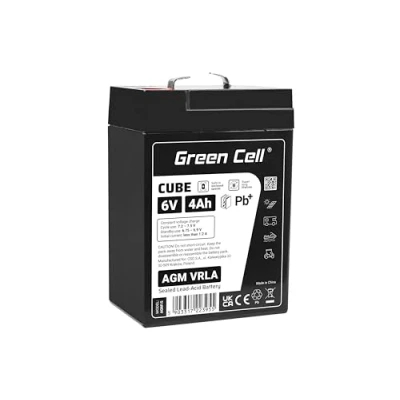 Abbildung von Green Cell AGM 6V 4Ah Akku VRLA Blei Batterie Bleiakku Ersatzakku Gelakku Akkubatterie Zyklenfest Unbemannt Spielzeug Elektro Alarm Notstrom Kinderfahrzeuge Kinder Quad AGM15 Schwarz