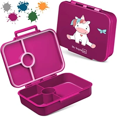 Abbildung von My Vesperbox Bia Bento Box Kinder 100% Auslaufsicher &amp; BPA Frei extrem robust Lunchbox Brotdose ideal für Kindergarten und Schule… (Lila Einhorn sitzend)