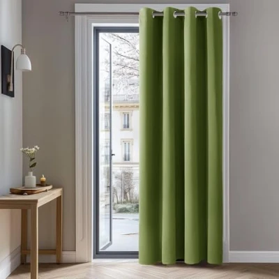 Abbildung von Deconovo Blickdichte Gardinen mit Ösen Verdunkelungsvorhänge Wohnzimmer, 214x132 cm(HöhexBreite), Apfelgrün, 1 Stück