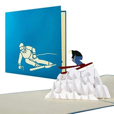 Abbildung von Geburtstagskarte für Skifahrer, Gutschein eine Skireise, Wintersport, Ski Gutscheinkarte, Glückwunschkarte, Skifahrer in Pop Up Karte, H10