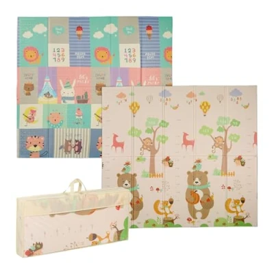 Abbildung von Relaxdays Spielmatte, Faltbare Kindermatte, schadstofffrei, 200 x 180 cm, XPE Schaumstoffmatte, Krabbelmatte Baby, bunt