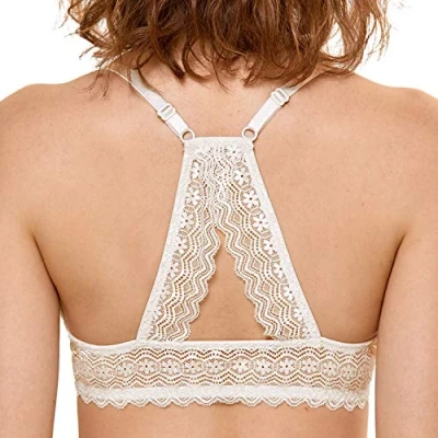 Abbildung von DOBREVA Damen Vorderverschluss Push Up BH mit Bügel Soft T Shirt Tiefen Ausschnitt BHS Neckholder Gepolsterter Elfenbein 75A
