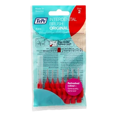 Abbildung von TePe Interdental Brush, Original, Red, 0.5 mm/ISO 2, 8pcs, plaque removal, efficient clean between the teeth, tooth floss, for narrow gaps