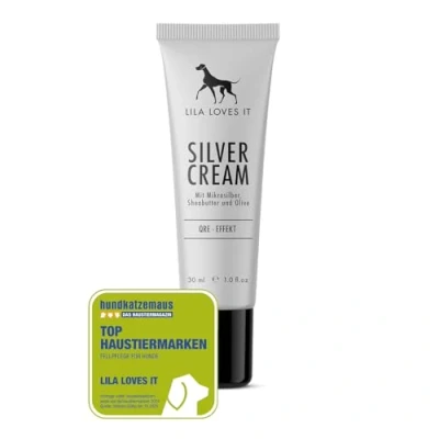 Abbildung von LILA LOVES IT Silbercreme für Hunde Akutpflege mit Aloe Vera, Shea Butter und Mikrosilber, nanofrei, beruhigt pflegt gereizte Hundehaut intensiv, SILVERCREAM, 30 ml