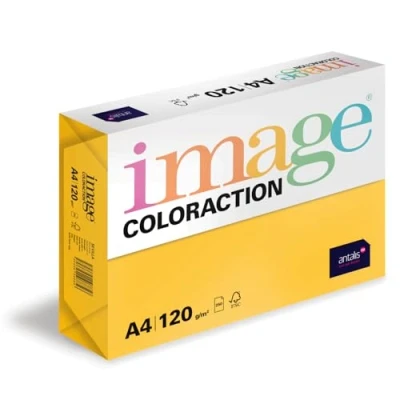 Abbildung von Image Coloraction Sevilla farbiges Kopierpapier DIN A4, 210 x 297 mm, 120 g/m² buntes, holzfreies Druckerpapier für Kopierer 250 Blatt Sonnengelb