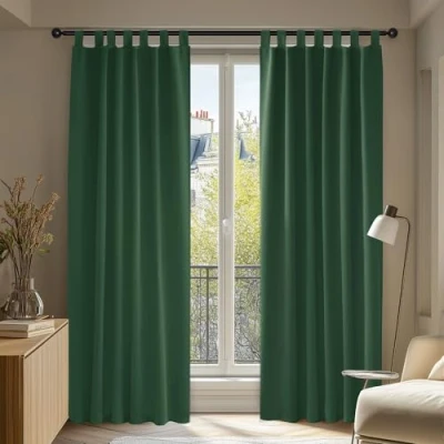 Abbildung von Deconovo Vorhänge Gardinen Verdunklung Schlaufenvorhang lichtundurchlässig Dicke Thermovorhang Kälteschut Hitzeschutz, 200x140 cm(HöhexBreite), Waldgrün, 2er Set