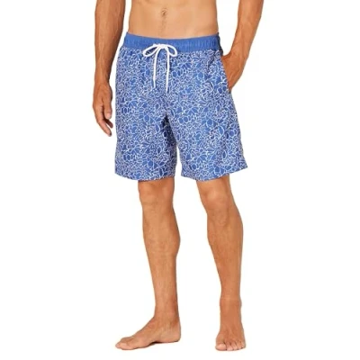 Abbildung von Amazon Essentials Herren Badehose, Schnell Trocknend, 23 cm, Marineblau Weiß Floral Gemalte, XXL