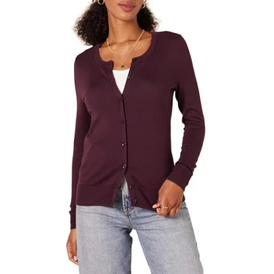 Abbildung von Amazon Essentials Damen Leichte Rundhalsstrickjacke (Erhältlich In Übergröße), Burgunderrot, XXL