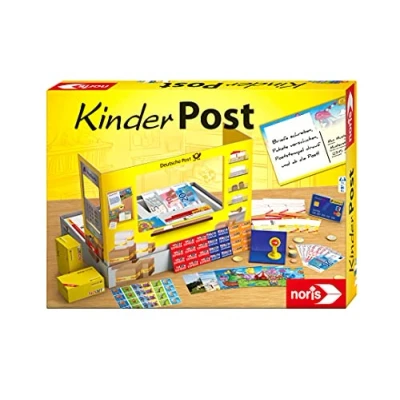 Abbildung von Noris 606011236 Kinderpost Klassisches Kinder Rollenspiel, inkl. Postschalter und viel Postzubehör, Postkarten, Briefe, Pakete, für ab 4 Jahren, Gelbe