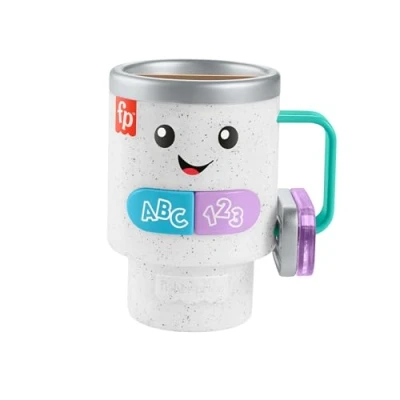 Abbildung von FISHER PRICE Lern und Spielspaß Barista Becher Interaktives Babyspielzeug, 20 Melodien, Sätze, Alphabet, Zahlen Farben lernen, Englisch, Deutsch oder Französisch, für Babys ab 6 Monaten, HXF49