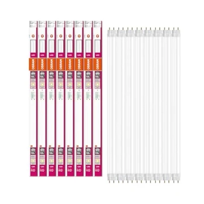 Abbildung von OSRAM LED Röhre Substitube Pure mit G13 Sockel, Länge: 0.6 Meter, Warmweiß (2700K), 6.6W, Ersatz für klassische 18W Leuchtstoffröhren, 8er Pack